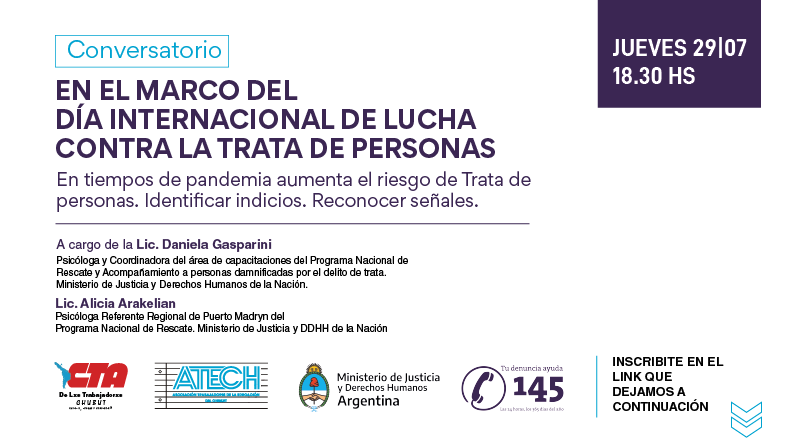 Inscripción al conversatorio por el Día Internacional de Lucha Contra la Trata de Personas
