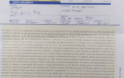 CARTA DOCUMENTO DE LA ATECH AL GOBIERNO DEL CHUBUT
