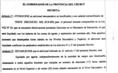Decreto del aumento para docentes del Chubut