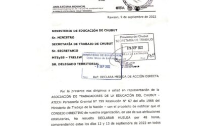 Presentación de la medida de fuerza – Paro 12 y 13 de septiembre