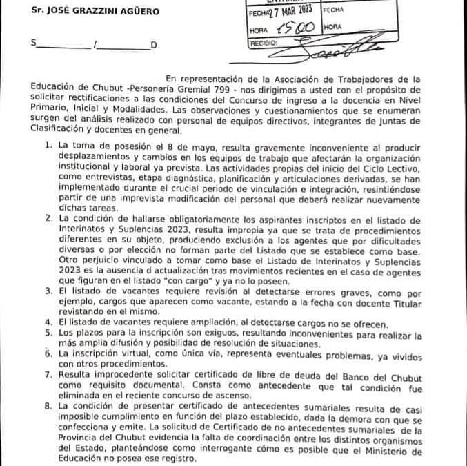 Solicitud de rectificaciones a las condiciones del Concurso de ingreso a la docencia