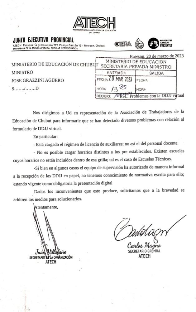 Presentación realizada por ATECH al Ministerio de Educación.