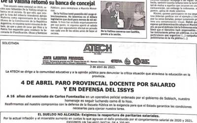 4 de abril paro provincial docente: por salario y en defensa del ISSYS